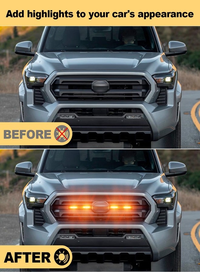 OKLSG Front Bumper LED Grill Lights for Toyota Tacoma 2025 2024 Raptor Marker Lights Bars fit SR SR5 OEM Grille 4th Gen Tacoma Exterior Accessories (Yellow) - Image 3