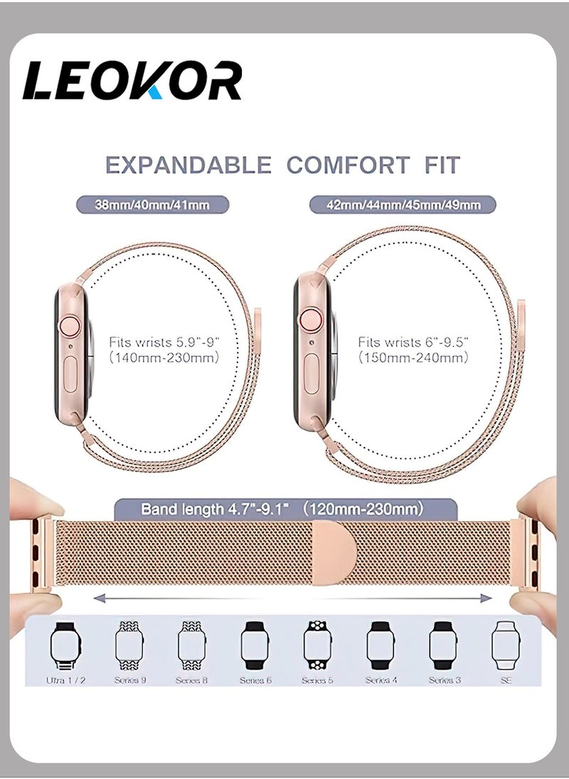 LEOKOR - Watch  Band, Set of 3 Metal Watch Straps, Compatible with Apple 38mm 40mm 41mm Straps, for the Ultra SE 9 8 7 6 5 4 3 2 1 for women, Stainless steel metal strap with magnetic buckle for straps - Image 1