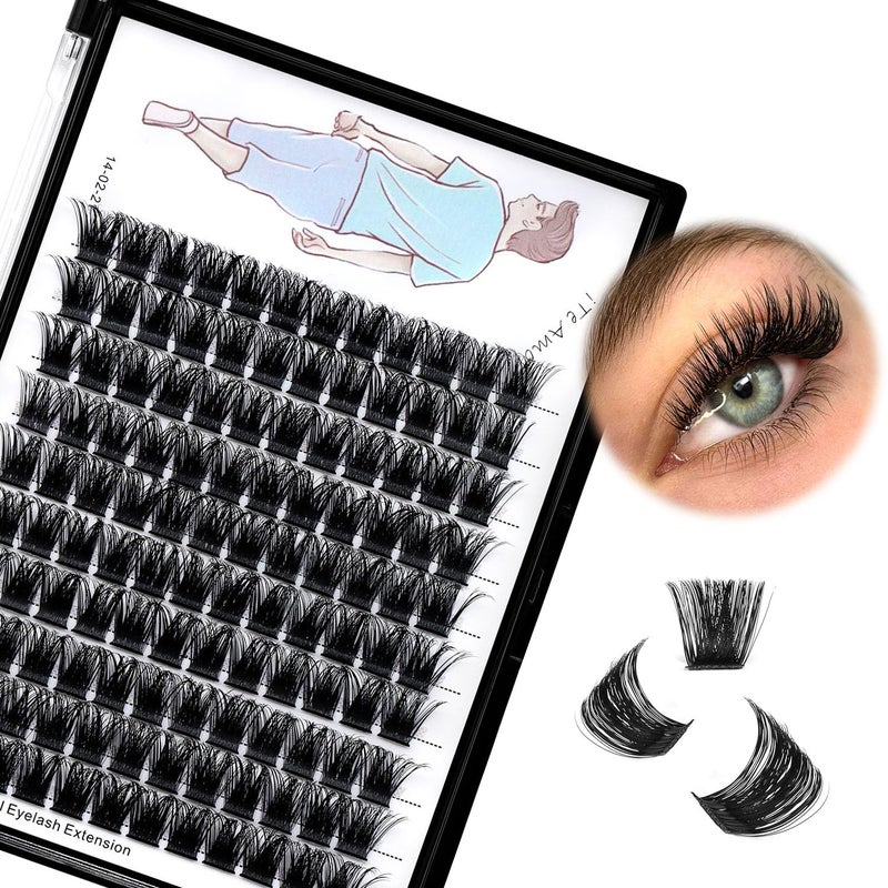 Dedila Large TrayGrafted Wide Stem Individual False Eyelashes Thick Base 120 Clusters D Curl Natural Long Volume Eye Lashes Extensions Dramatic Look 820mm Available 14mm
