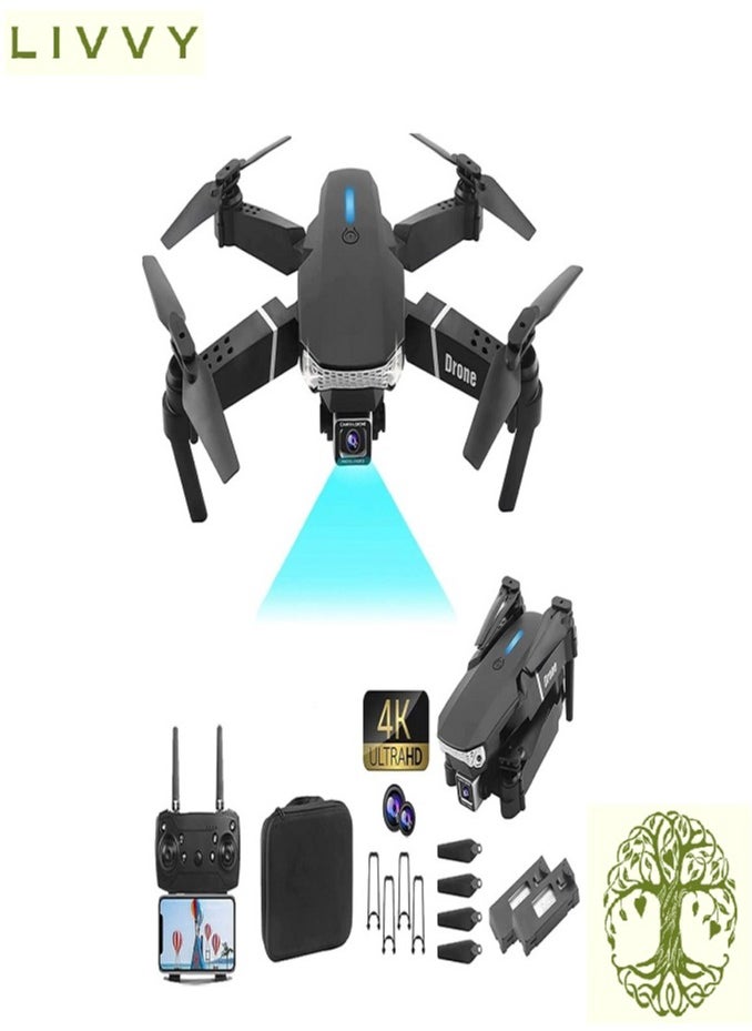 LIVVY E88 Pro Best New Mini Drone With Camera 4k for adult For Kids hd Dual Camera Adults and Teenager Fordable Remote RC HD 1080P Quad-Copter FPV Wifi Transmission Phone Control Black  - Image 1