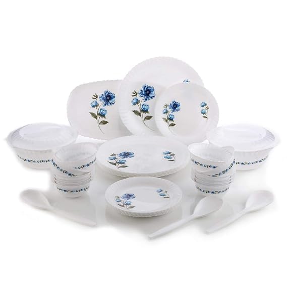 CHALISA Dinner Set of 36 psc Exclusive Plastic Printed Round Dinner Set 6 Big PLATS 6 Small PLATS 12 Small Bowl6 Table Spoon2 Big Spoon 2 Big Bowl with 2 LID Multi Color Blue - Image 2