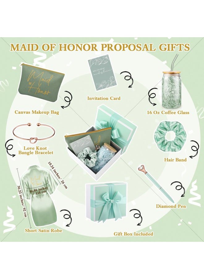 Irenare 8 Pcs Proposal Gifts Set Robes Makeup Bag Cup Cards Hair Tie Bracelet Diamond Pen Bridesmaid Gift Box, Light Green, 1 Count (Pack of 8), Maid of Honor - Image 2