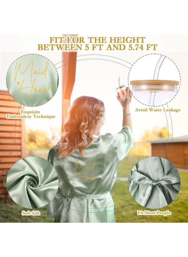 Irenare 8 Pcs Proposal Gifts Set Robes Makeup Bag Cup Cards Hair Tie Bracelet Diamond Pen Bridesmaid Gift Box, Light Green, 1 Count (Pack of 8), Maid of Honor - Image 3