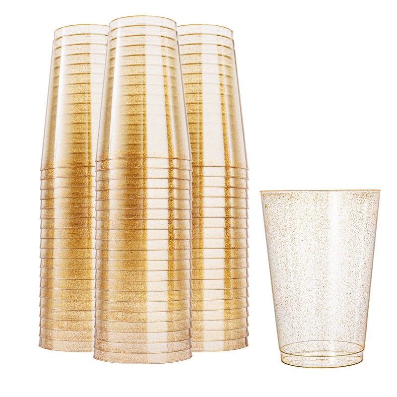 N9R 100PCS 12oz Gold Plastic Cups Gold Glitter Disposable Elegant Wedding and Party Cups