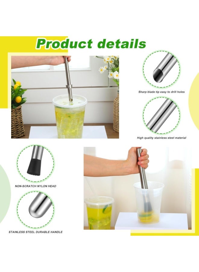 NANAO 3 Pcs Straw Puncher and Muddler for Lemonade Plastic Lids Cups, Straw Hole Puncher, 304 Stainless Steel Muddler, Fresh Squeezed Lemonade Stand Supplies - Image 3