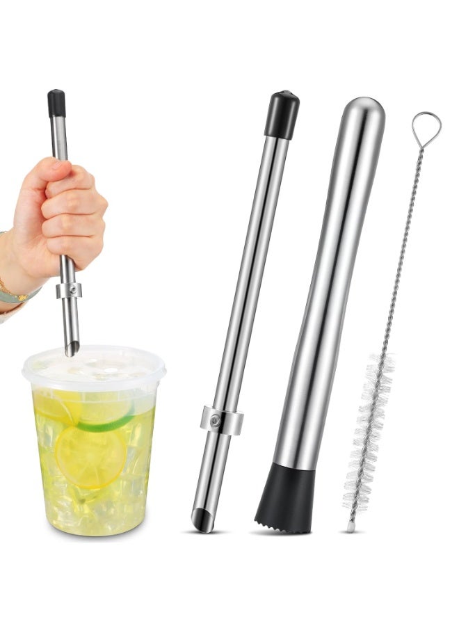 NANAO 3 Pcs Straw Puncher and Muddler for Lemonade Plastic Lids Cups, Straw Hole Puncher, 304 Stainless Steel Muddler, Fresh Squeezed Lemonade Stand Supplies - Image 1