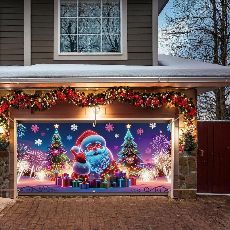 Christmas Garage Door Cover Style B 400x180cm UV Fluorescent Outdoor Holiday Decoration Panel - Image 4
