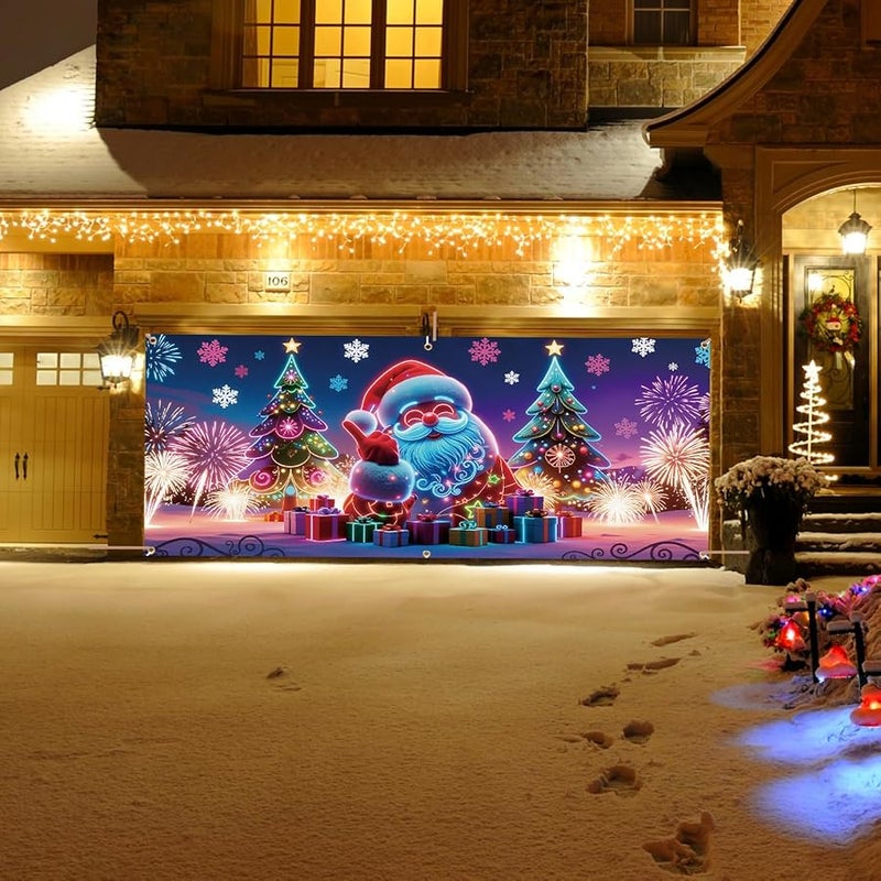 Christmas Garage Door Cover Style B 400x180cm UV Fluorescent Outdoor Holiday Decoration Panel - Image 3
