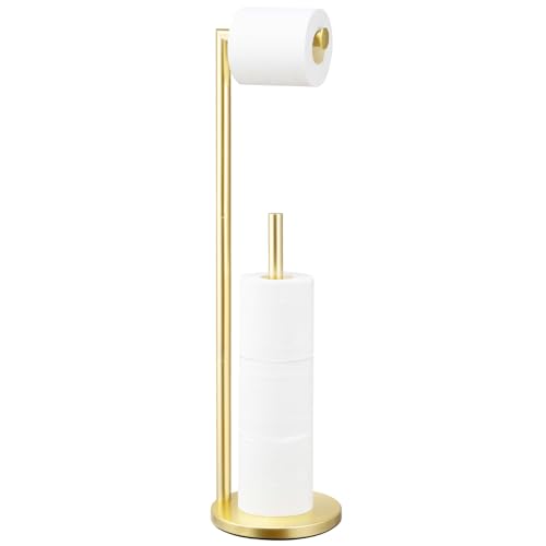 Batoliet Toilet Paper Holder Stand Bathroom Toilet Paper Roll Holder Stand with Reserve Standing Toilet Paper Holder with StorageToilet Paper Roll Holder for 4 Rolls Gold - Image 1