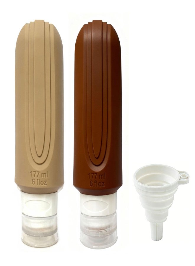 DonPearl 2-Pack 6oz Silicone Drinking Flasks with Collapsible Funnel, Leak-Proof Refillable Liquor Flask Set, BPA-Free Portable Flasks for Travel, Camping & Parties (Mocha+Clay) - Image 1