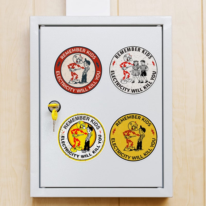 Maldora 40 PCS Reddy Kilowatt Sticker - Remember Kids Electricity Will Kill You, Electrician Warning Caution Danger Electrical Safety, Funny Hard Hat Laptop Car Helmet - Image 4