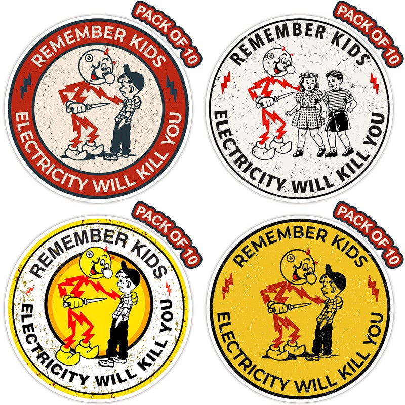 Maldora 40 PCS Reddy Kilowatt Sticker - Remember Kids Electricity Will Kill You, Electrician Warning Caution Danger Electrical Safety, Funny Hard Hat Laptop Car Helmet - Image 1