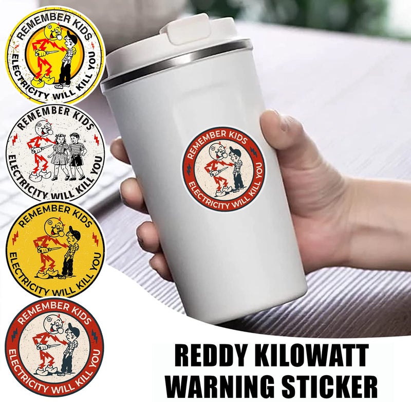 Maldora 40 PCS Reddy Kilowatt Sticker - Remember Kids Electricity Will Kill You, Electrician Warning Caution Danger Electrical Safety, Funny Hard Hat Laptop Car Helmet - Image 5