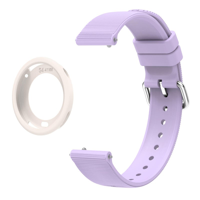 erorex For Xiaomi Watch S4 41Mm Solid Color Textured Silicone Watch Band Silicone Protective Cover Set(Purple+Starlight) - Image 1