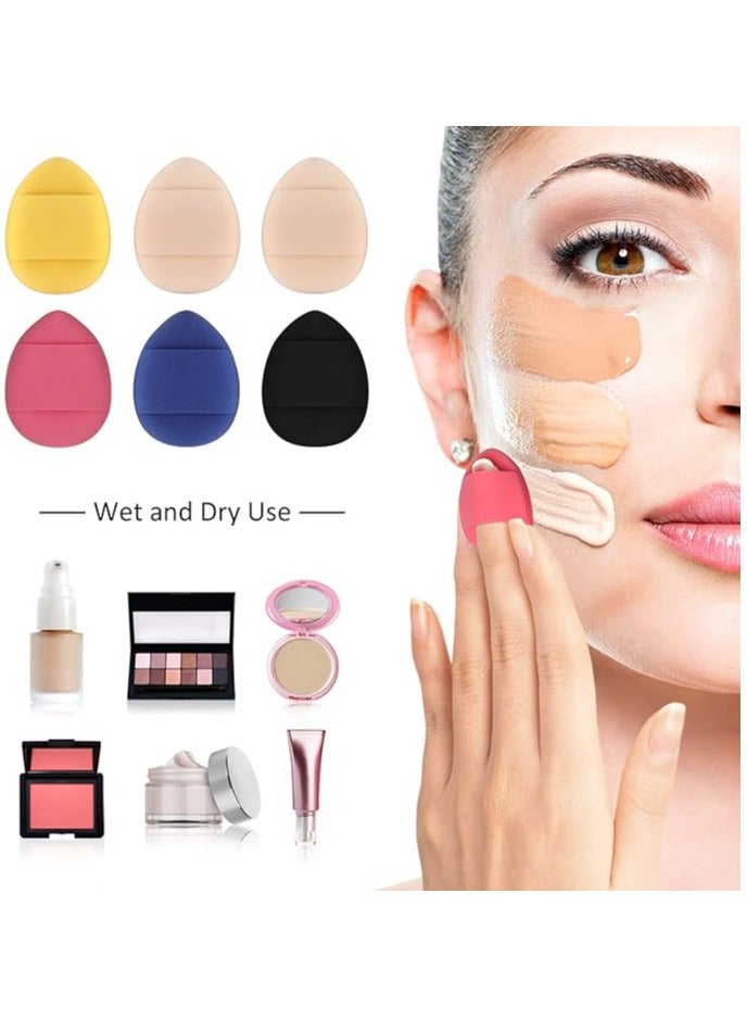 PRO Powder Puff 6 Pcs Makeup Sponge Beauty Blender Face Foundation Blending Concealer Applicator Eye Shadow Cushion Pads Cosmetic Mini Small Triangle Soft Finger Holder Travel Case Make Up Set - Image 2
