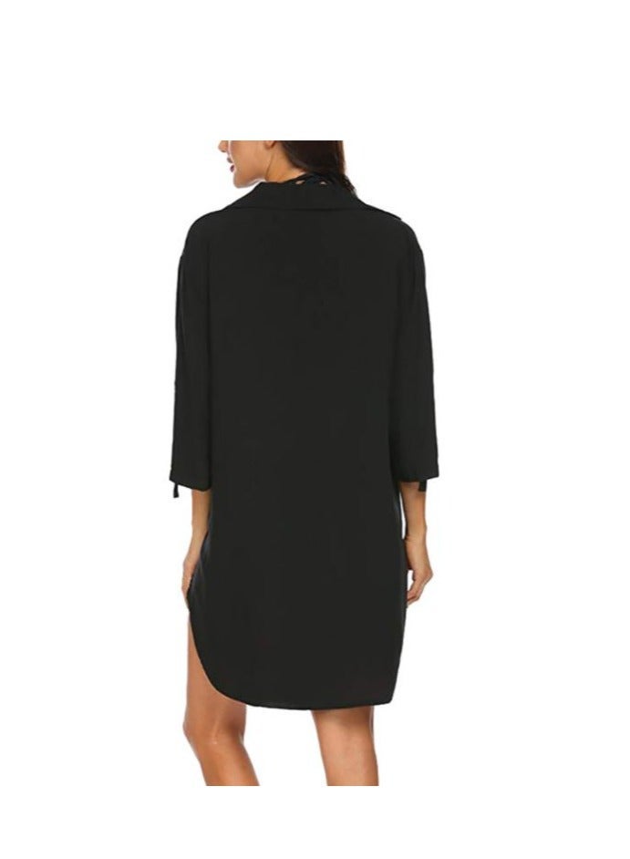 Women's Shirt Dress, T-Shirt Mini Dress, Stylish V-neck Sunscreen Breathable Shirt, Suitable for Beach Play and Everyday Wear - Image 4