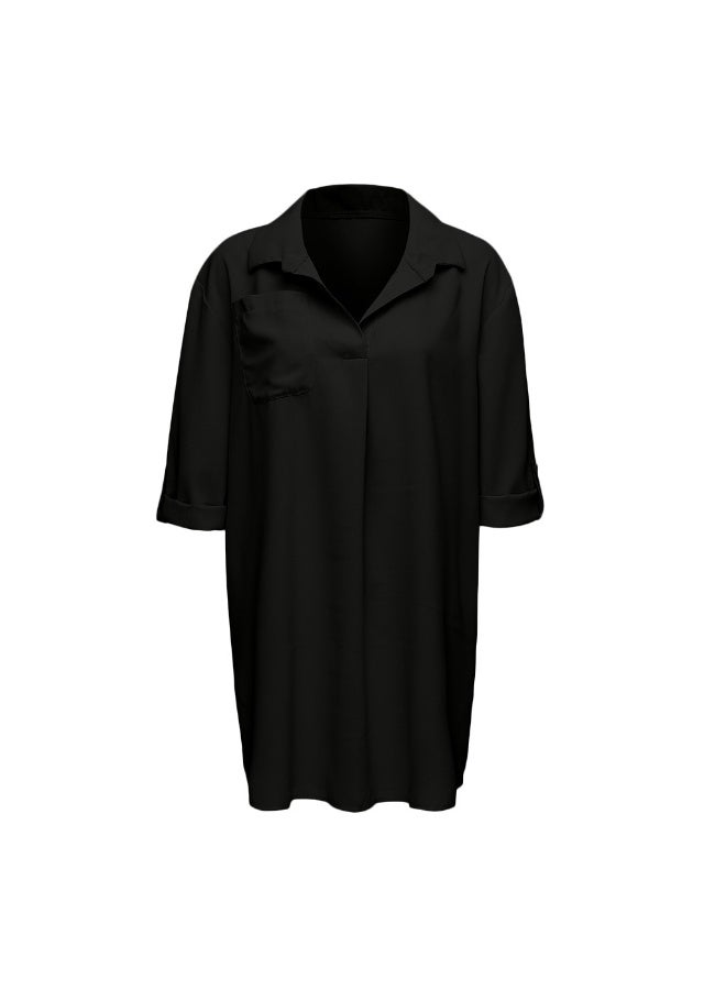 Women's Shirt Dress, T-Shirt Mini Dress, Stylish V-neck Sunscreen Breathable Shirt, Suitable for Beach Play and Everyday Wear - Image 5