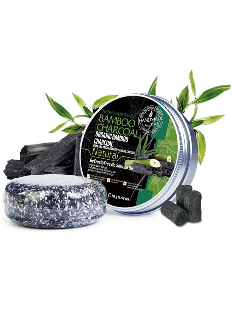 NIKITA.VIVI صابون شامبو فحم البامبو 60 جرام مضاد للشعر الرمادي صابون للشعر الداكن شامبو ضد الشعر الرمادي صابون طبيعي للشعر للرجال والنساء بار شامبو صلب - Image 1