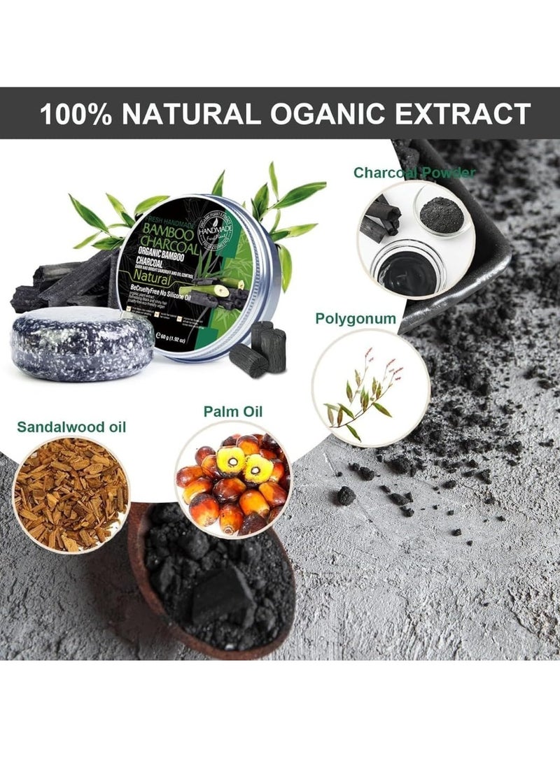 NIKITA.VIVI صابون شامبو فحم البامبو 60 جرام مضاد للشعر الرمادي صابون للشعر الداكن شامبو ضد الشعر الرمادي صابون طبيعي للشعر للرجال والنساء بار شامبو صلب - Image 2