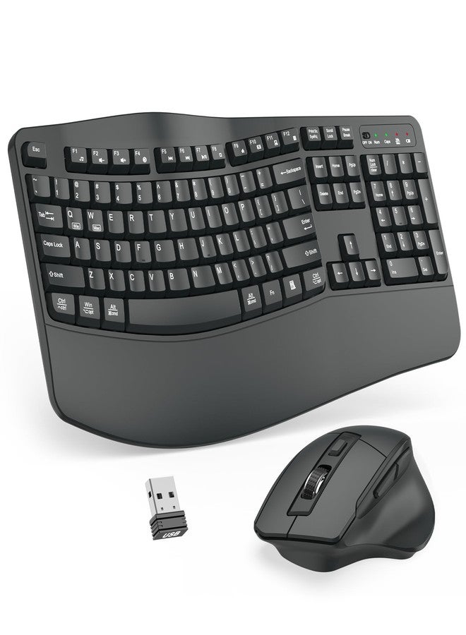 ULSOU Wireless Keyboard and Mouse Combo, 2.4G Full Size Wave Keys Ergonomic Keyboard with Wrist Rest and 3-Level DPI Adjustable Wireless Ergonomic Mouse for Windows, Mac OS Desktop/Laptop/PC(Graphite) - Image 1