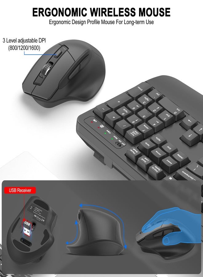 ULSOU Wireless Keyboard and Mouse Combo, 2.4G Full Size Wave Keys Ergonomic Keyboard with Wrist Rest and 3-Level DPI Adjustable Wireless Ergonomic Mouse for Windows, Mac OS Desktop/Laptop/PC(Graphite) - Image 4