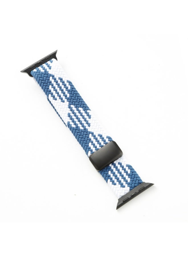 Blue White Nylon Sport Loop Band Compatible with Apple Watch Ultra-Thin Band 38mm 40mm 41mm 42mm Soft Woven Magnetic Buckle Strap for iWatch Series - Image 1