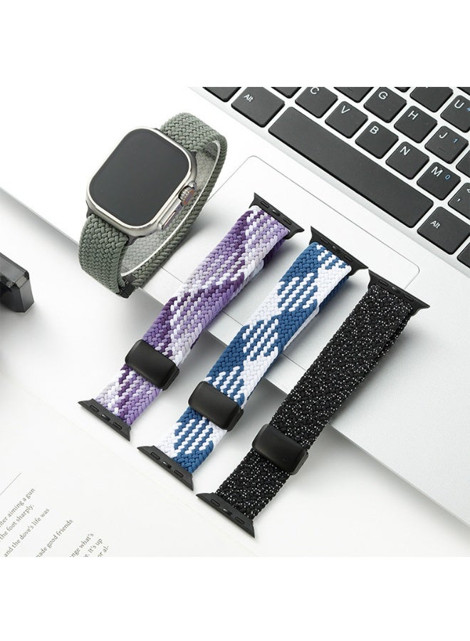 Blue White Nylon Sport Loop Band Compatible with Apple Watch Ultra-Thin Band 38mm 40mm 41mm 42mm Soft Woven Magnetic Buckle Strap for iWatch Series - Image 2
