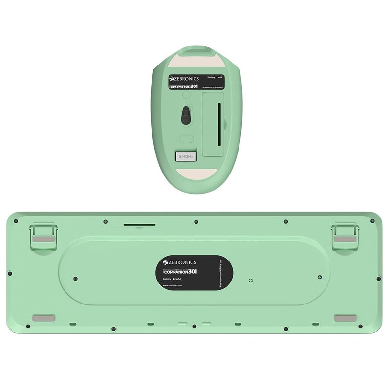 ZEBRONICS Wireless Keyboard & Mouse Combo, 104 UV-Coated Keys, ₹ Key, 12 Multimedia Keys, Retractable Stand, 3 Button Mouse, 1600 DPI, High Precision, USB Nano Receiver (Companion 301, Garden) - Image 2