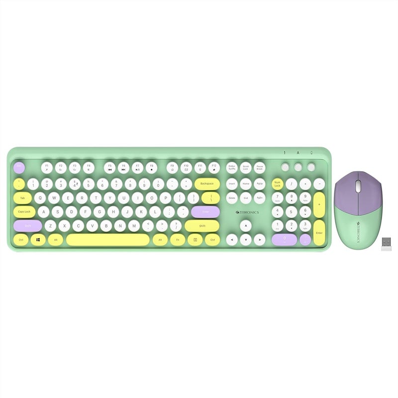 ZEBRONICS Wireless Keyboard & Mouse Combo, 104 UV-Coated Keys, ₹ Key, 12 Multimedia Keys, Retractable Stand, 3 Button Mouse, 1600 DPI, High Precision, USB Nano Receiver (Companion 301, Garden) - Image 1