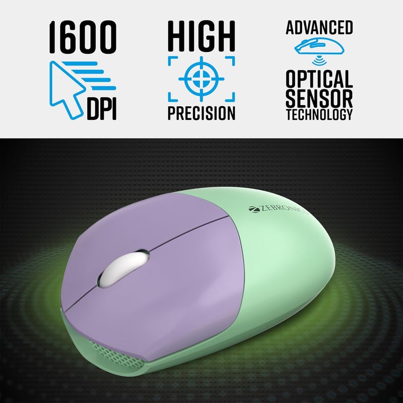 ZEBRONICS Wireless Keyboard & Mouse Combo, 104 UV-Coated Keys, ₹ Key, 12 Multimedia Keys, Retractable Stand, 3 Button Mouse, 1600 DPI, High Precision, USB Nano Receiver (Companion 301, Garden) - Image 5