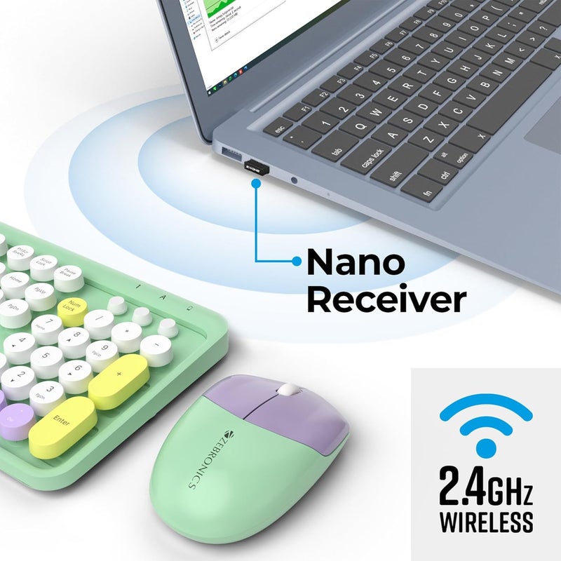 ZEBRONICS Wireless Keyboard & Mouse Combo, 104 UV-Coated Keys, ₹ Key, 12 Multimedia Keys, Retractable Stand, 3 Button Mouse, 1600 DPI, High Precision, USB Nano Receiver (Companion 301, Garden) - Image 3
