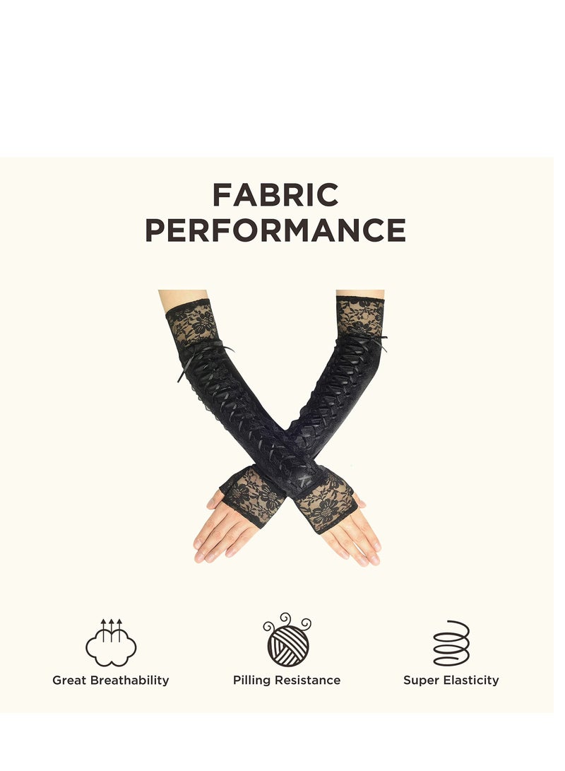 KASTWAVE Lace Up Fingerless Gloves Long Elbow Gloves for Costume Party Lace-up Arm Warmer  - Image 4