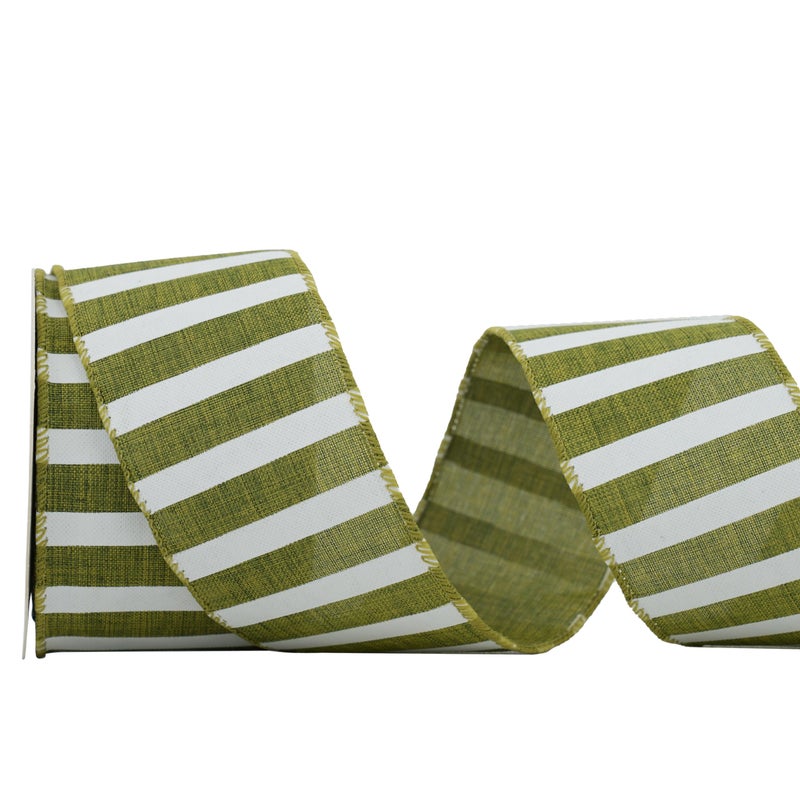 DINDOSAL Moss Green Wired Ribbon 2.5" Horizontal Green White Stripe Burlap Christmas Tree Ribbon Rustic Green Wired Christmas Ribbon for Wreaths Crafts Gift Wrapping Holiday Decorations - 10 Yards - Image 3