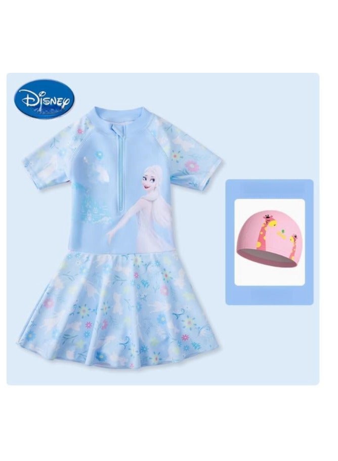 Disney Children's Princess Sun Protection One-Piece Dress Swimsuit (Including Swim Cap) - Image 1
