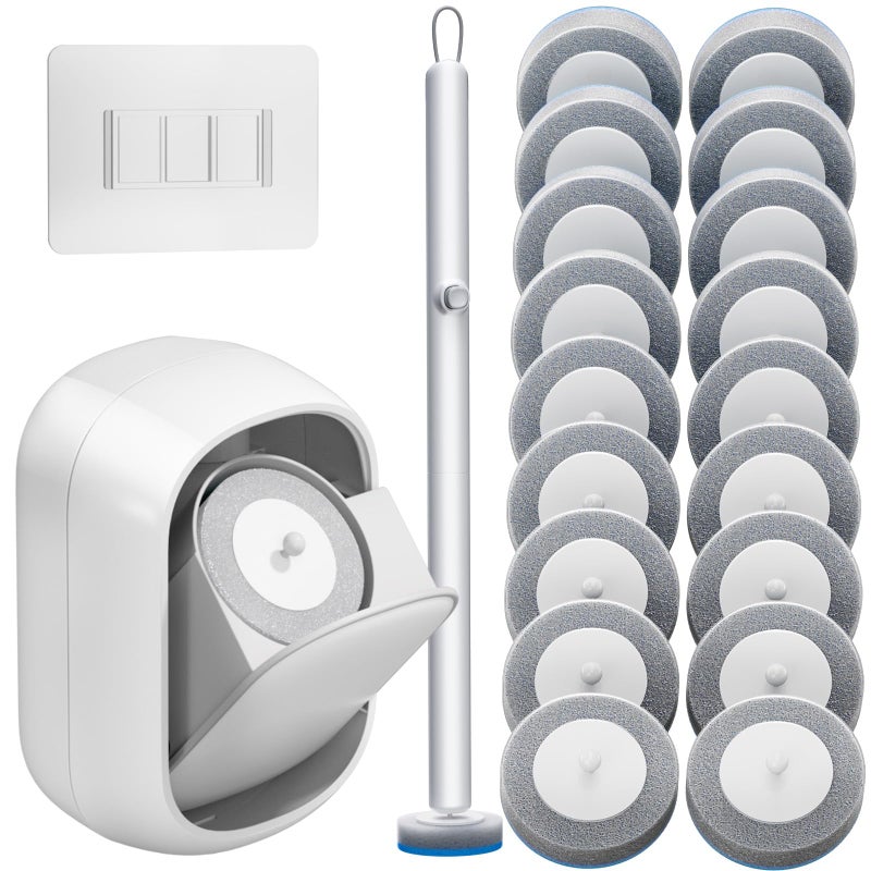 CTIME Disposable Toilet Brush and Holder Set with 18 Bowl Wand Cleaners Refill Pads, Bathroom Wall Mounted Toilet Bowl Cleaners Kit. - Image 1