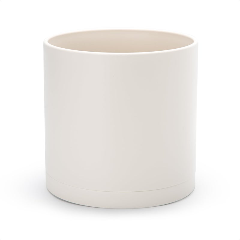 D'vine Dev 10 Inch Plastic Planter Pots for Plant Pot with Drainage Hole and Seamless Saucers, Oatmeal, 74-X-H-2 - Image 1