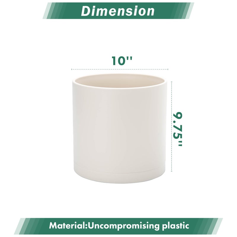 D'vine Dev 10 Inch Plastic Planter Pots for Plant Pot with Drainage Hole and Seamless Saucers, Oatmeal, 74-X-H-2 - Image 3