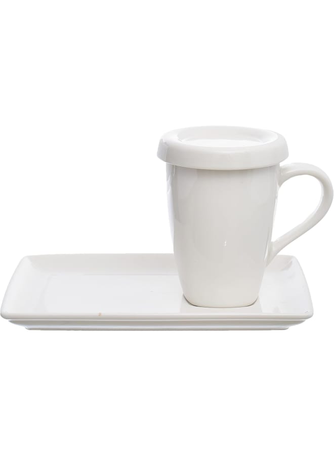 Rosa Porcelain Roman Coffee/Tea Mug With Cover And Saucer, 225 Ml Capacity, Ivory - Image 1