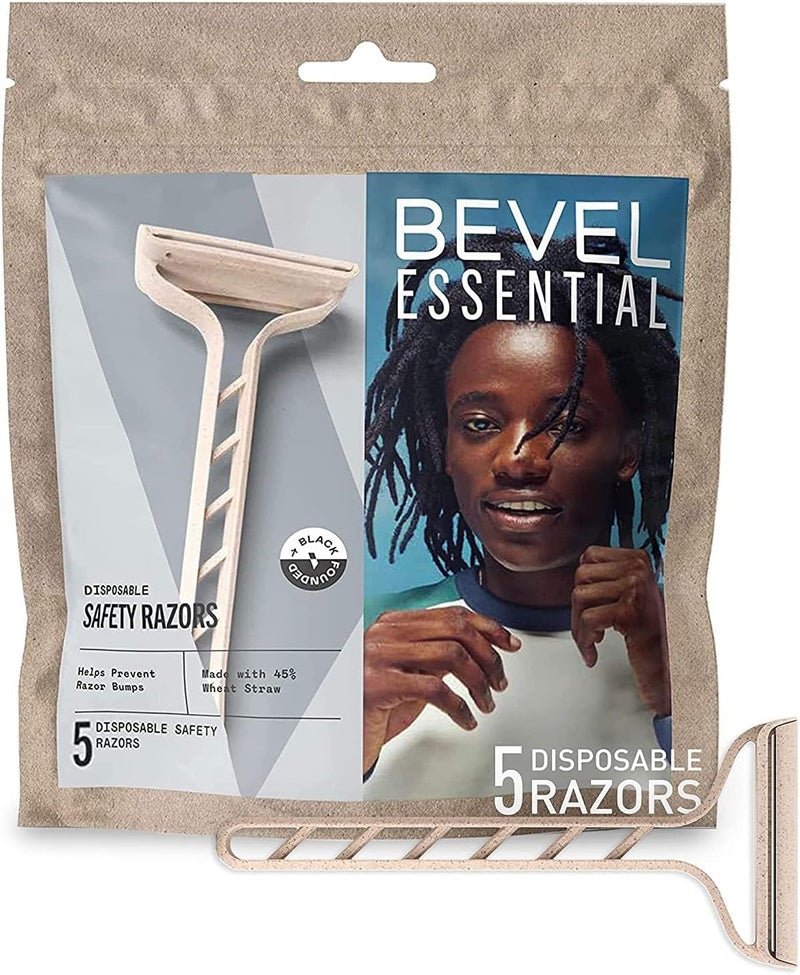 Bevel Essentials Disposable Safety Razors for Men, Double Edge Stainless Steel Blade Helps Prevent Nicks and Razor Bumps, Travel Essentials, 5 Count - Image 1