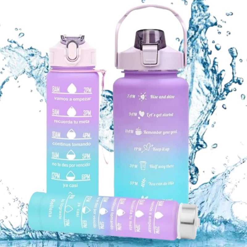 DORLANK Motivational Water Bottle Set of 3 Pcs Time Marker with Straw Unbreakable Leakproof BPA free Nontoxic Sipper Bottle for Office Sports Gym School Plastic Set Of 3 Multicolor - Image 1