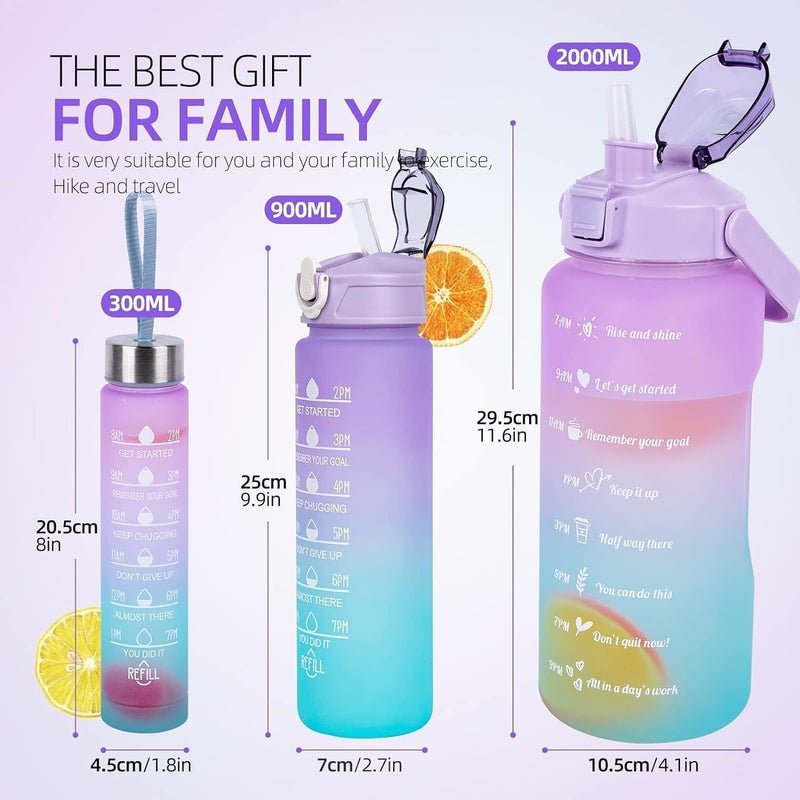 DORLANK Motivational Water Bottle Set of 3 Pcs Time Marker with Straw Unbreakable Leakproof BPA free Nontoxic Sipper Bottle for Office Sports Gym School Plastic Set Of 3 Multicolor - Image 3
