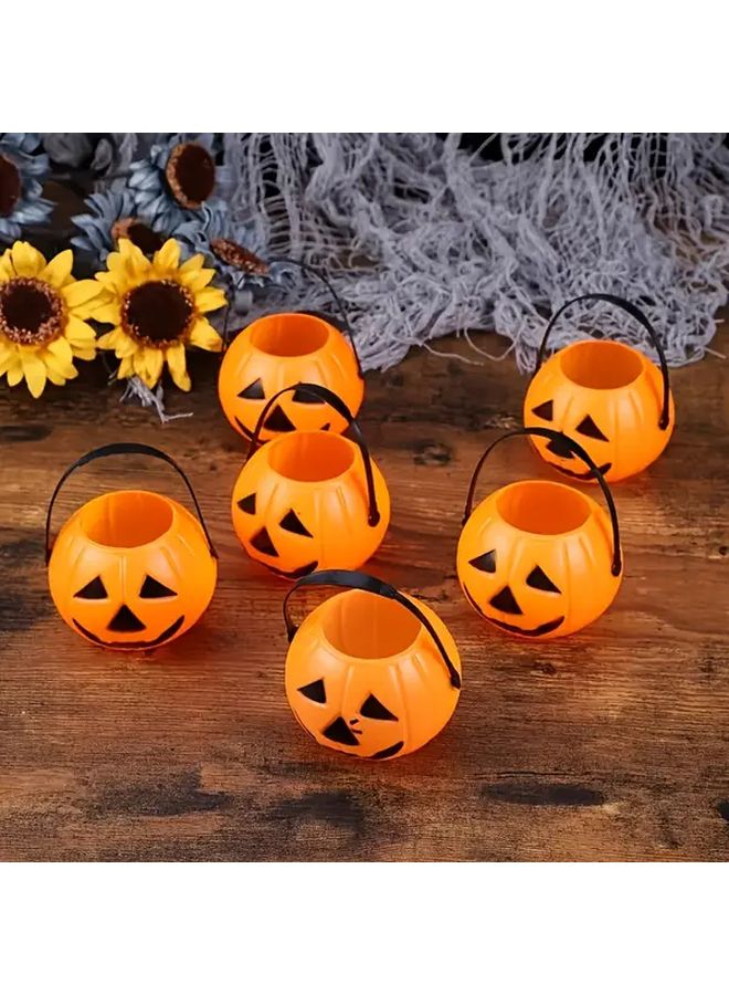 Mini Plastic Pumpkin Bucket 2pcs Halloween Carved Face Hanging Decor - Image 2