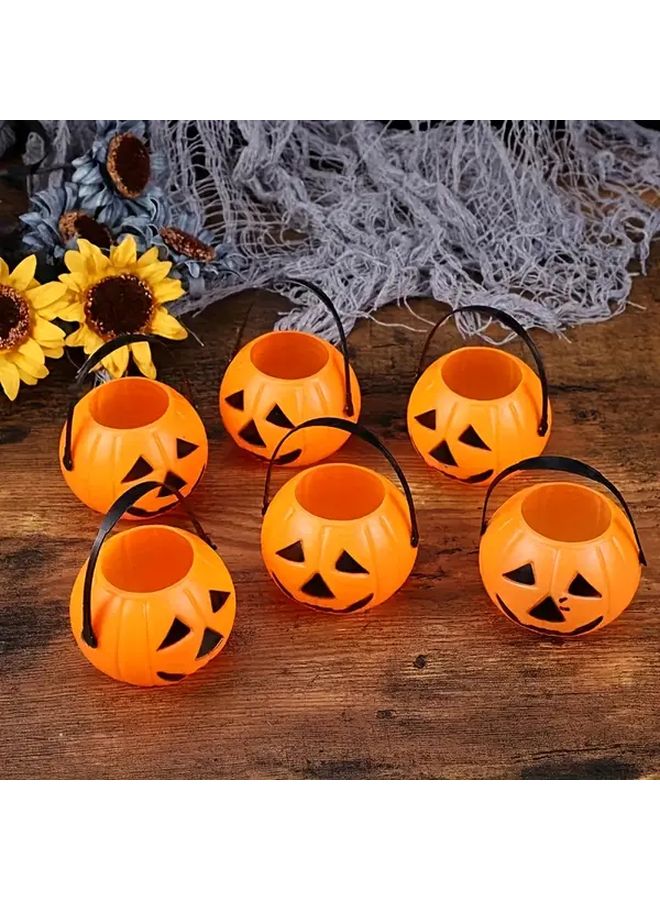 Mini Plastic Pumpkin Bucket 2pcs Halloween Carved Face Hanging Decor - Image 5