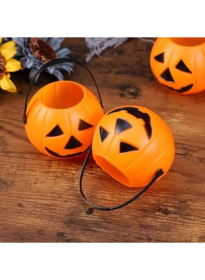 Mini Plastic Pumpkin Bucket 2pcs Halloween Carved Face Hanging Decor - Image 3