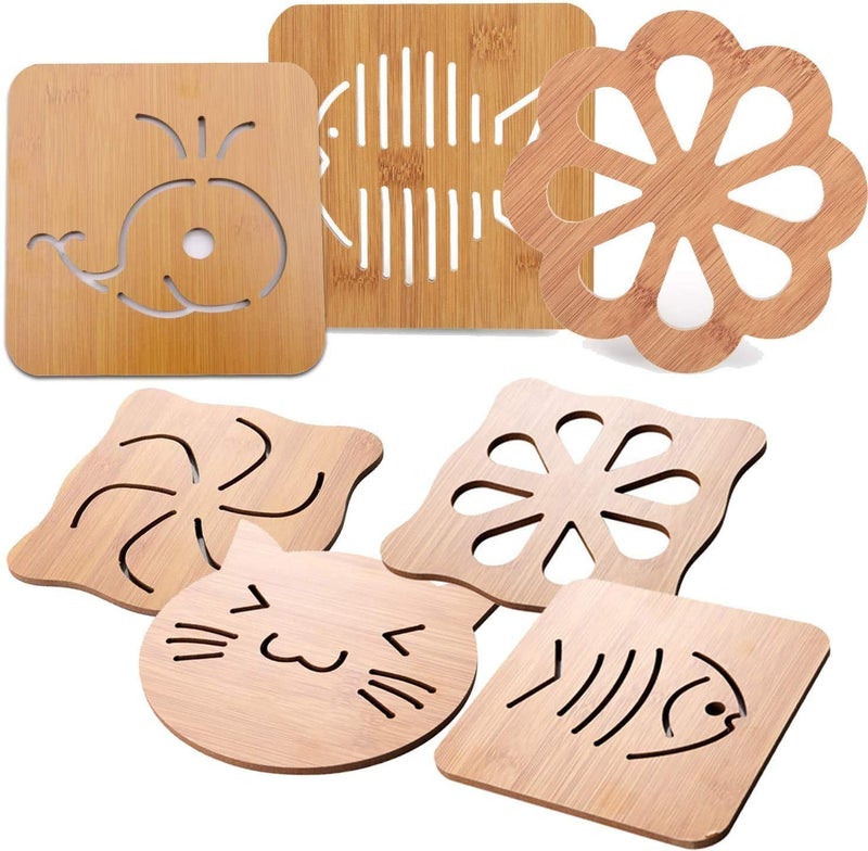 KPNG Heat Resistant Non-Slip Bamboo Trivets Pot Mat for Kitchen Table (2 Piece Small (9 x 9 x 0.5), Wooden) - Image 5