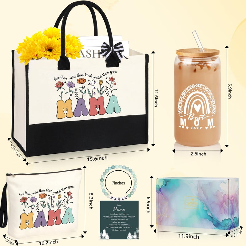 DOGMEM DOGMEM Mama Gifts for Mom: Tote Bag Set with Mama Tote  Makeup Bag  Bracelet  Mug & Gift Box - Black & White - Medium to Large (16.7"" x 7"" x 12"") - For Women-Mothers  - Image 3
