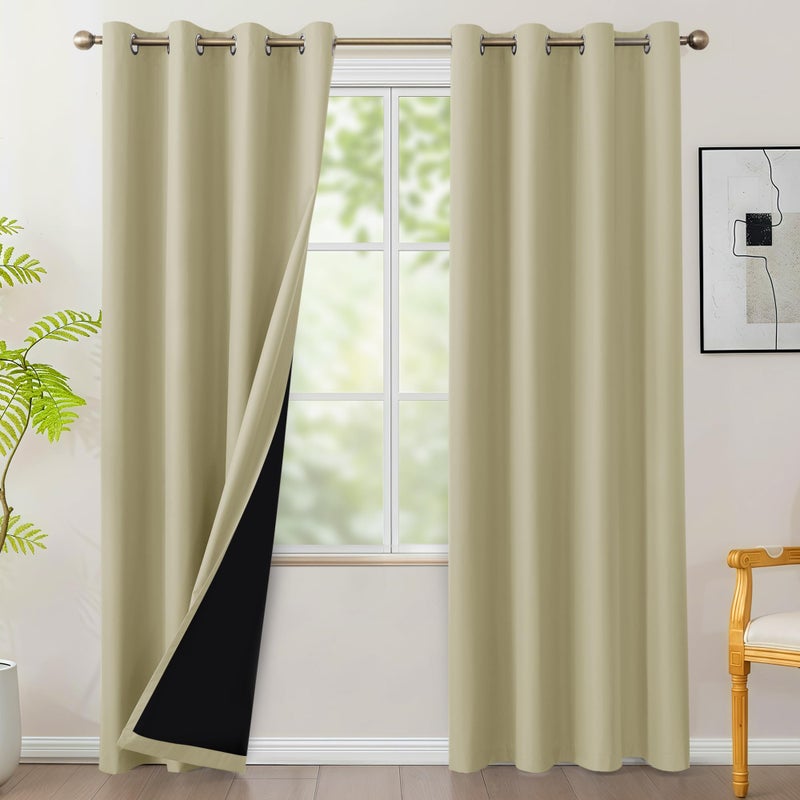 BONZER 100% Blackout Curtains 84 inches Long - 4 Panels Thermal Insulated Light Blocking Window Drapes, Single Layer Grommet Curtain with Black Laminated Backing for Bedroom/Living Room, Beige - Image 1