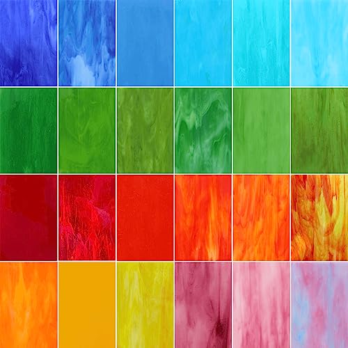 LITMIND 24 Sheets Vibrant Stained Glass Variety Pack – 6 x 4 Inch Tiffany Style Opaque Art Glass for Mosaic & DIY Crafts - Image 1