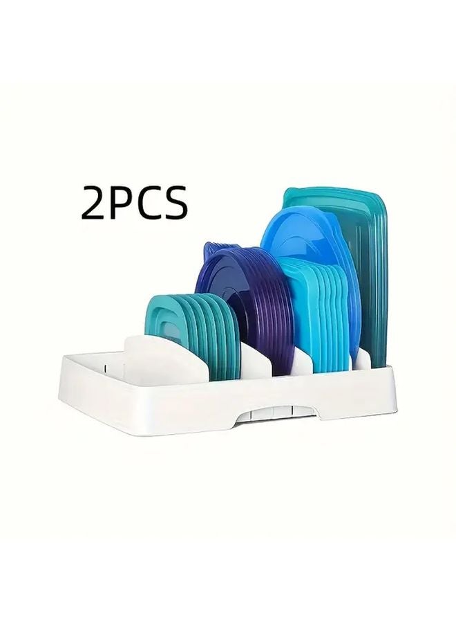 2 Pack Adjustable Kitchen Lid Organizer With 5 Dividers For Pot Lids Utensils Bowls - Image 1
