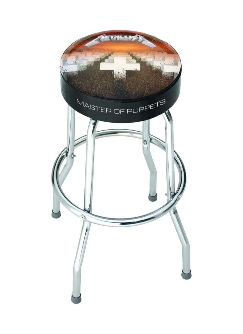 ROCKSAX Metallica Master of Puppets Bar Stool with Padded Swivel Seat, Chrome Legs and Footrest 76cm High x 52cm Diameter Officially Licensed Merchandise  - Image 1